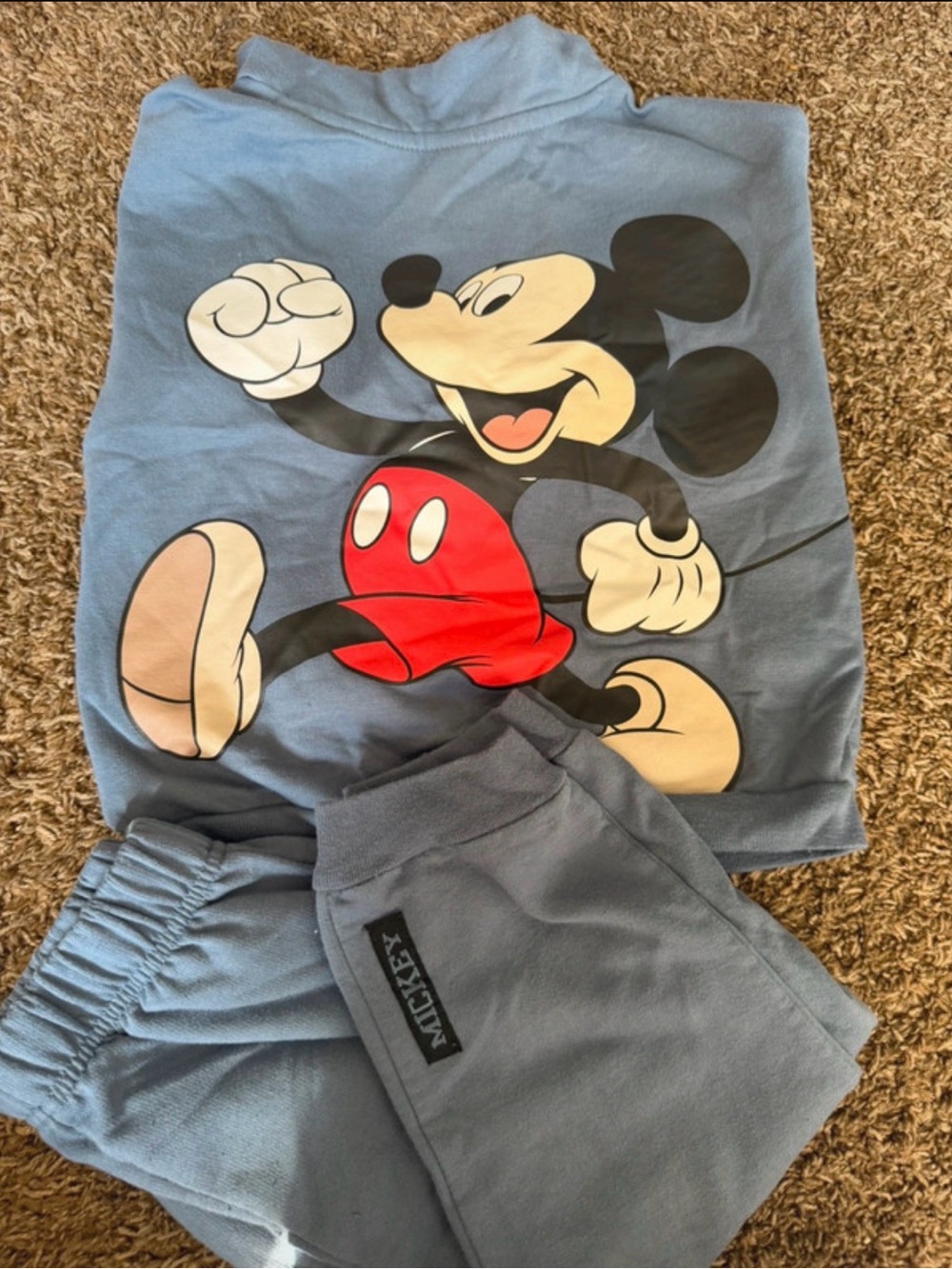 Disney Light Blue Mickey Mouse Pajama Set with Red Shorts Graphic